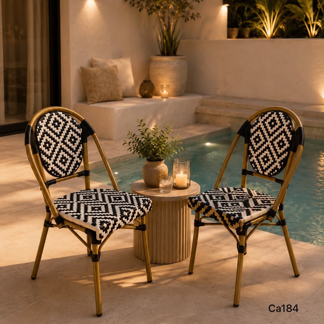 Silla de exterior tejido blanco y negro en rombos 70cm* 50cm* 135cm